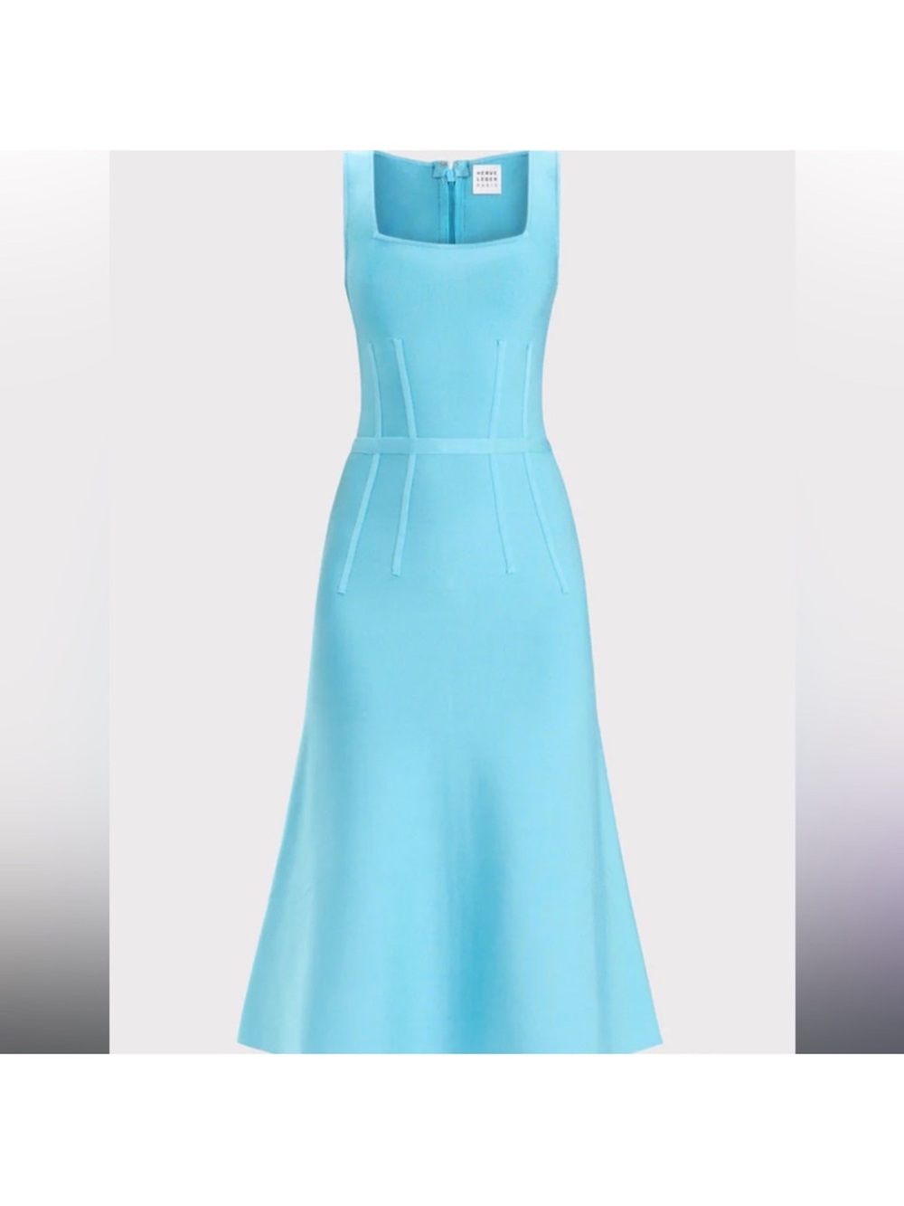 Herve Leger Light Blue Sleeveless Square-Neck Fit-and-Flare Dress